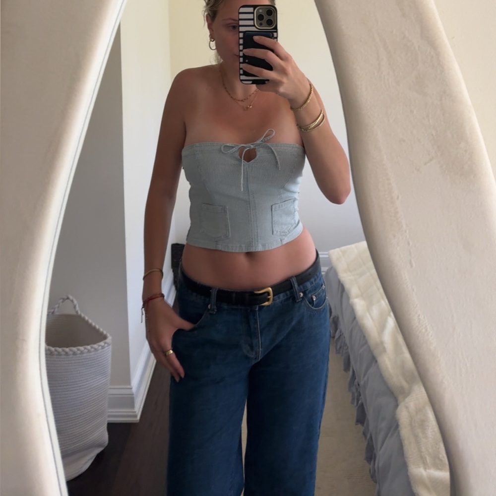 American Eagle Outfitters Striped strapless Crop Tank Top